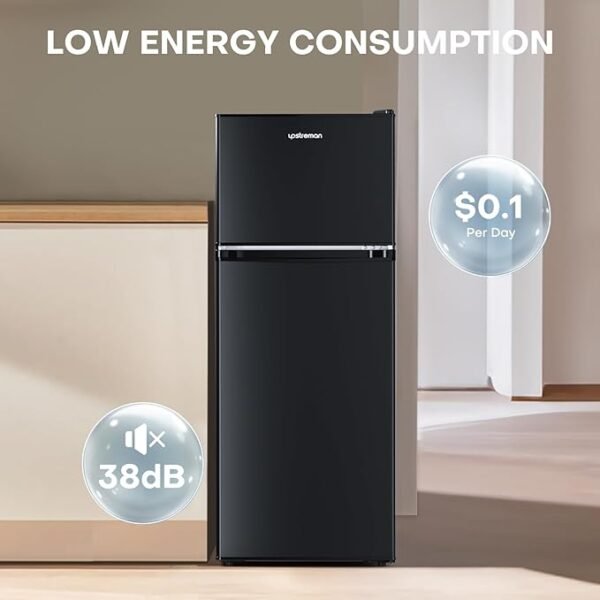 Upstreman 4.0 Cu.Ft. Mini Fridge with Freezer, Dorm Essentials, Double Door Small Refrigerator for Office, Dorm, Bedroom, Adjustable Thermostat, Large Capacity, Black-BR401 - Image 5