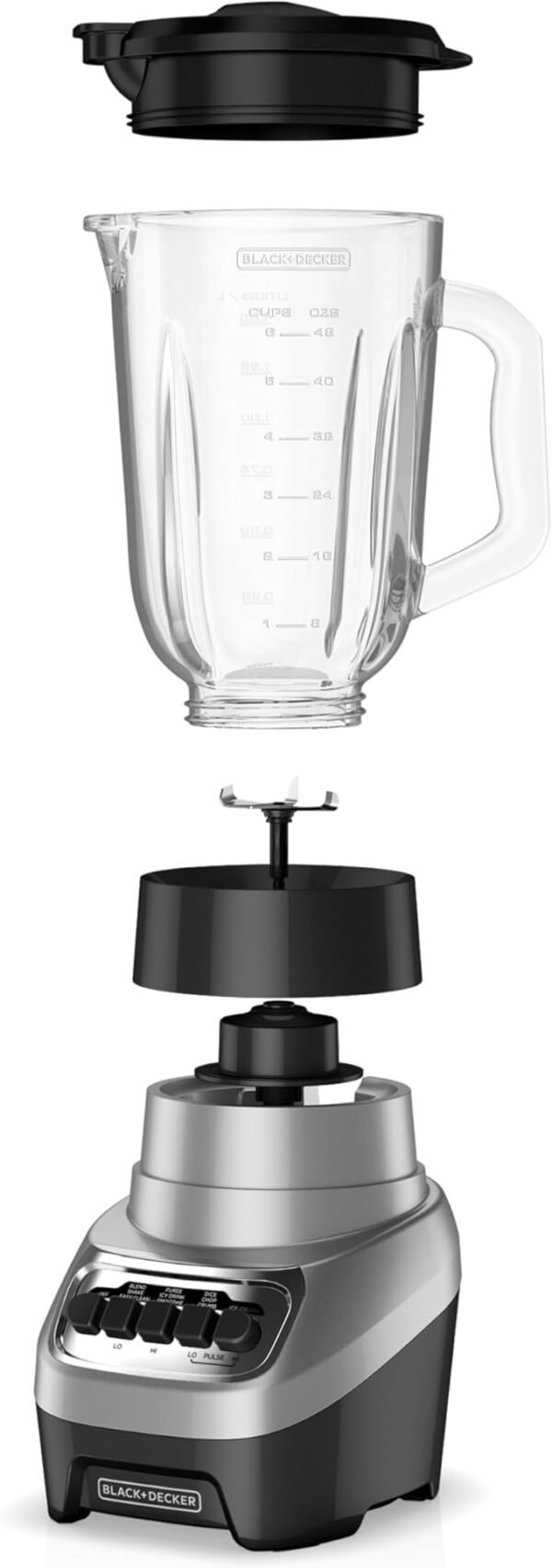 BLACK+DECKER PowerCrush Countertop Blender, 6-Cup Glass Jar, For Smoothies and More, Stainless Steel Blade, 4 Speed Settings to Puree, Crush Ice, Chop, Dice, and Pulse, Dishwasher Safe, 700W Motor - Image 2
