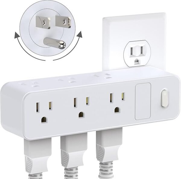 Outlet Extender with 9 AC Outlets, Outlet Splitter with 360°Rotating Plug, 3-Sided Design, 1050J Surge Protection, Multi Plug Wall Outlet for Home, Office, Travel, White