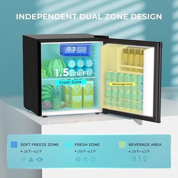 EUHOMY 1.7 Cu.Ft Mini Fridge with Freezer, Reversible Single Door Compact Refrigerator, Adjustable Thermostat, Energy Saving, Mini Fridge for Bedroom, Office, Dorm, Black - Image 2