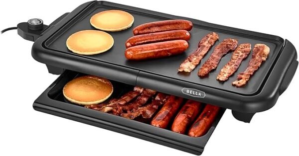 bella Electric Griddle with Warming Tray - Smokeless Indoor Grill, Nonstick Surface, Adjustable Temperature & Cool-touch Handles, 10\" x 18\", Copper/Black
