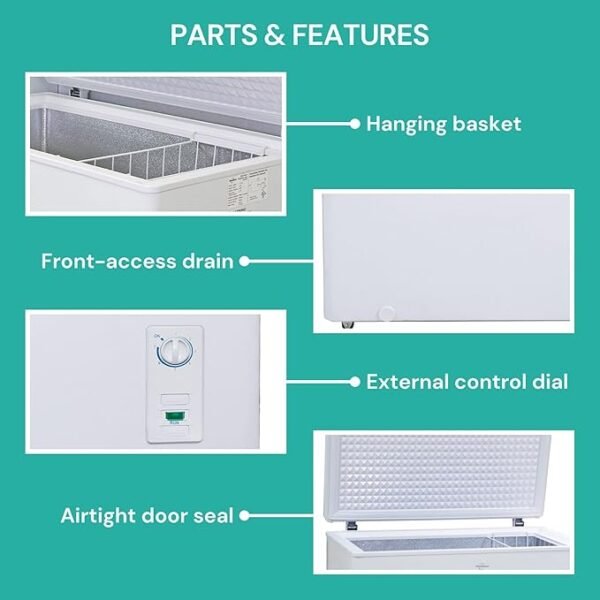 Koolatron Deep Freezer - Chest Freezer, 1 Wire Basket, Garage Ready, Meat Storage, Front Drain, Congelador For Home, Apartment, Basement, Dorm, Cottage, Manual Defrost, Stand Up, 7.0 Cubic Feet, White - Image 4