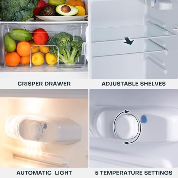 Upstreman 4.0 Cu.Ft. Mini Fridge with Freezer, Dorm Essentials, Double Door Small Refrigerator for Office, Dorm, Bedroom, Adjustable Thermostat, Large Capacity, Black-BR401 - Image 3