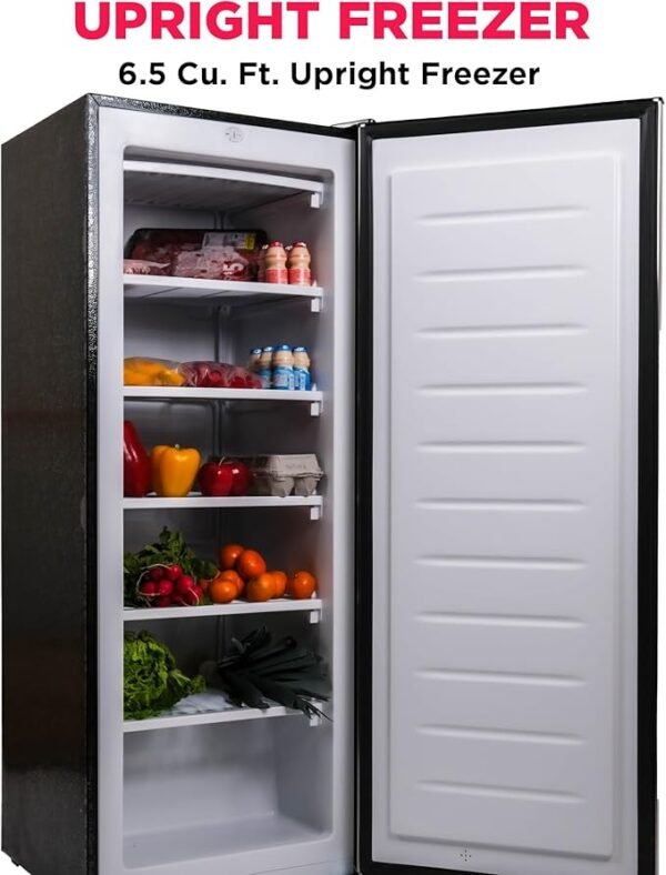 Frigidaire Upright Freezer, 6.5 cu. ft., Deep Freeze, Vinyl Coated Metal with Wire Shelving, Compact for Kitchen, RV, Dorm, Cabin, and Trailer, Platinum Design Series, Silver - 21D x 23W x 56H - Image 4