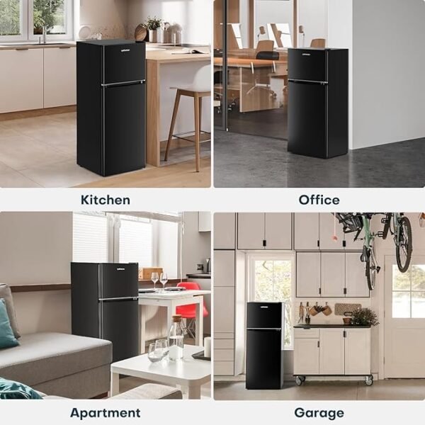 Upstreman 4.0 Cu.Ft. Mini Fridge with Freezer, Dorm Essentials, Double Door Small Refrigerator for Office, Dorm, Bedroom, Adjustable Thermostat, Large Capacity, Black-BR401 - Image 6