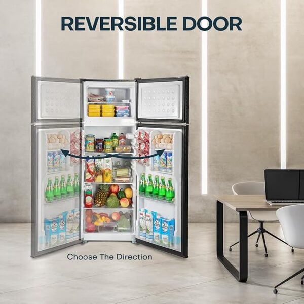 Upstreman 7.7 Cu.Ft. Refrigerator with Freezer, Double Door Refrigerator, Adjustable Thermostat, Large Capacity, Reversible Door Swing, Refrigerator for Apartment, Office, Dorm, Black（BD75） - Image 5