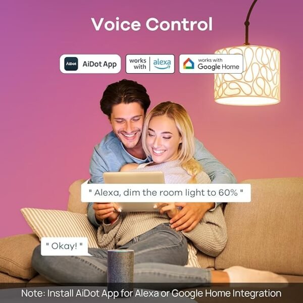Linkind Smart Light Bulbs, Smart Bulb That Work with Alexa & Google Home, LED Light Bulbs Color Changing, 64 Preset Scenes, Music Sync, A19 E26 2.4GHz RGBTW WiFi Bluetooth Light Bulb 60W, 800LM, 4Pack - Image 3