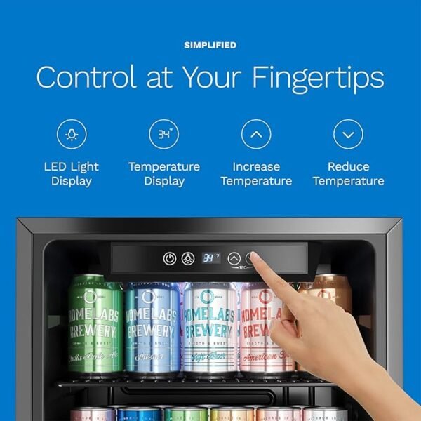 hOmeLabs Beverage Refrigerator and Cooler - Mini Fridge with Glass Door for Soda Beer or Wine - 120 Cans Capacity - Small Drink Dispenser Machine for Office or Bar with Adjustable Removable Shelves - Image 4