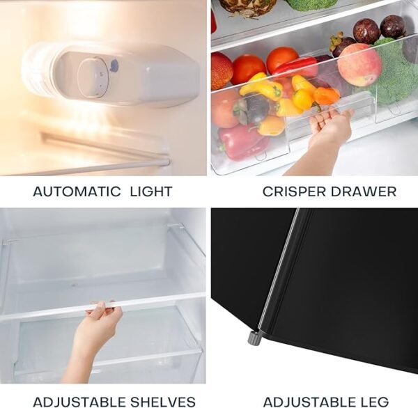 Upstreman 7.7 Cu.Ft. Refrigerator with Freezer, Double Door Refrigerator, Adjustable Thermostat, Large Capacity, Reversible Door Swing, Refrigerator for Apartment, Office, Dorm, Black（BD75） - Image 3