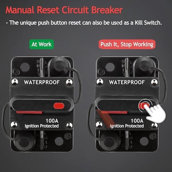 3 Pack 100 Amp Circuit Breaker Manual Reset Car Marine Trolling Motors Boat ATV Manual Power Protect for Audio System Fuse 12V-48VDC - Image 3