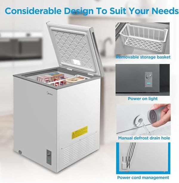 Midea MERC04C4BAWW 3.5 Cubic Feet Chest Freezer, Cu.ft-Convertible, White - Image 7
