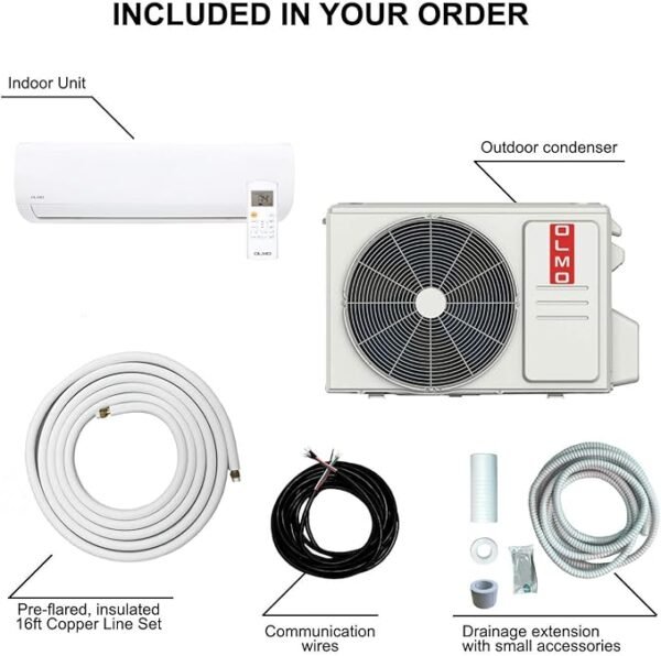 OLMO Alpic 9,000 BTU, 110/120V Ductless Mini Split AC/Heating System With Heat Pump Including 16ft Installation Kit… - Image 4