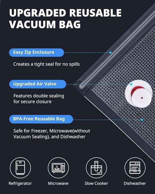AIRMSEN Handheld Vacuum Sealer for Food Preservation & Storage, Portable Mini Vacuum Sealer with 33 PCS Reusable Sous Vide Bags and 2 PCS Vacuum Wine Sealer - Image 6