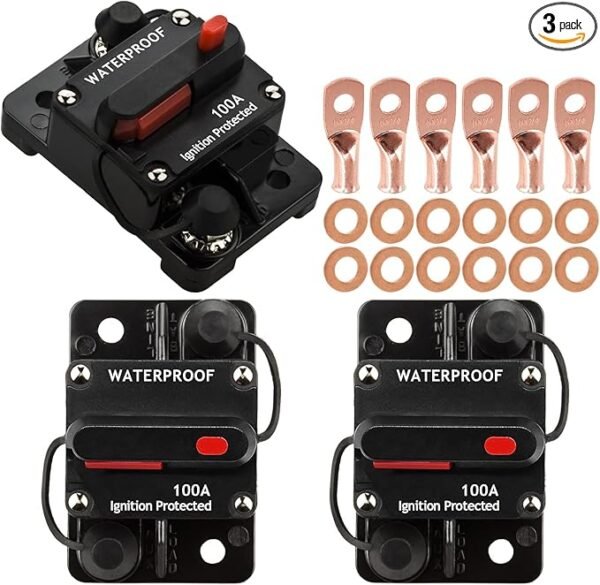 3 Pack 100 Amp Circuit Breaker Manual Reset Car Marine Trolling Motors Boat ATV Manual Power Protect for Audio System Fuse 12V-48VDC