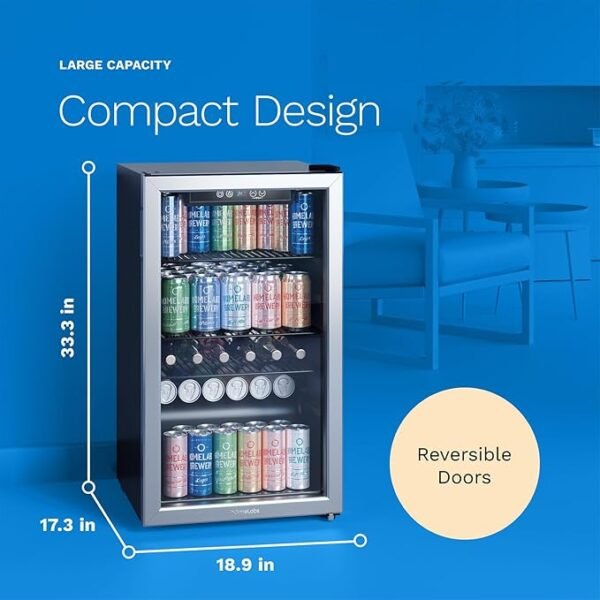 hOmeLabs Beverage Refrigerator and Cooler - Mini Fridge with Glass Door for Soda Beer or Wine - 120 Cans Capacity - Small Drink Dispenser Machine for Office or Bar with Adjustable Removable Shelves - Image 2