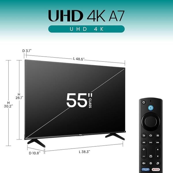 Hisense 55\" Class A7 Series 4K UHD Smart Fire TV (55A7NF) - Wide Color Gamut, HDR10+, Dolby Vision, Dolby Atmos, AI Sports Mode, Game Mode, ALLM, Alexa Built in with Voice Remote, Streaming TV, Black - Image 2