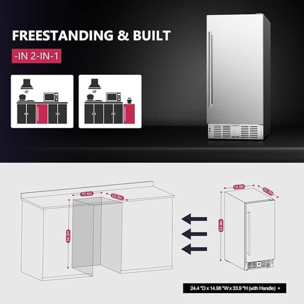 15 Inch Beverage Cooler Under Counter Built-in Beverage Refrigerator,127 Cans Mini Fridge with Glass Removable Shelves for Drink Beer Soda Wine Water - Image 7