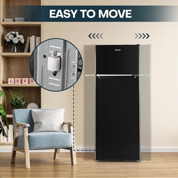 Upstreman 7.7 Cu.Ft. Refrigerator with Freezer, Double Door Refrigerator, Adjustable Thermostat, Large Capacity, Reversible Door Swing, Refrigerator for Apartment, Office, Dorm, Black（BD75） - Image 6