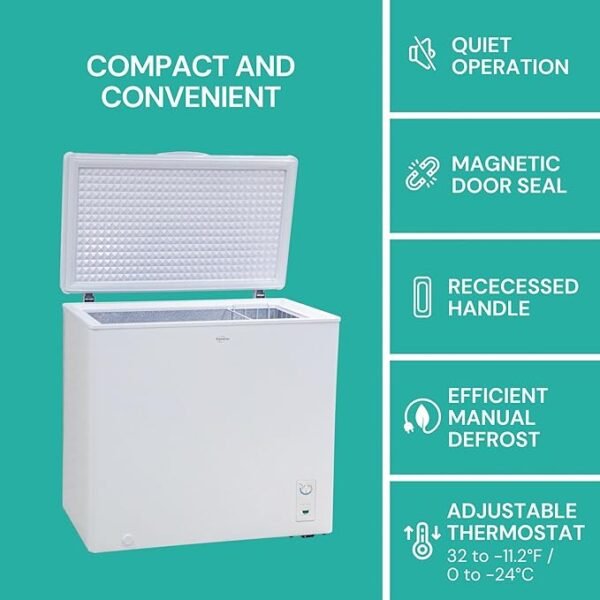 Koolatron Deep Freezer - Chest Freezer, 1 Wire Basket, Garage Ready, Meat Storage, Front Drain, Congelador For Home, Apartment, Basement, Dorm, Cottage, Manual Defrost, Stand Up, 7.0 Cubic Feet, White - Image 3