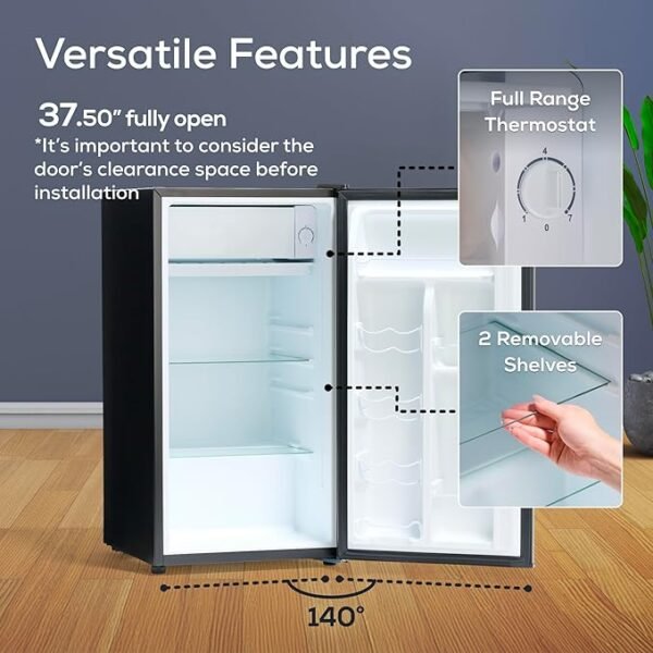 Igloo 3.2 Cu.Ft. Single Door Compact Refrigerator with Freezer - Slide Out Glass Shelf, Perfect for Homes, Offices, Dorms - Black - Image 5