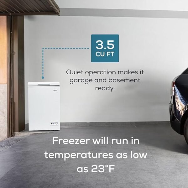 Igloo ICFXX35WH6AD Chest Freezer with Removable Basket and Front Defrost Water Drain, Small Deep Freezer Perfect for Homes 3.5 Cu.Ft., White - Image 4