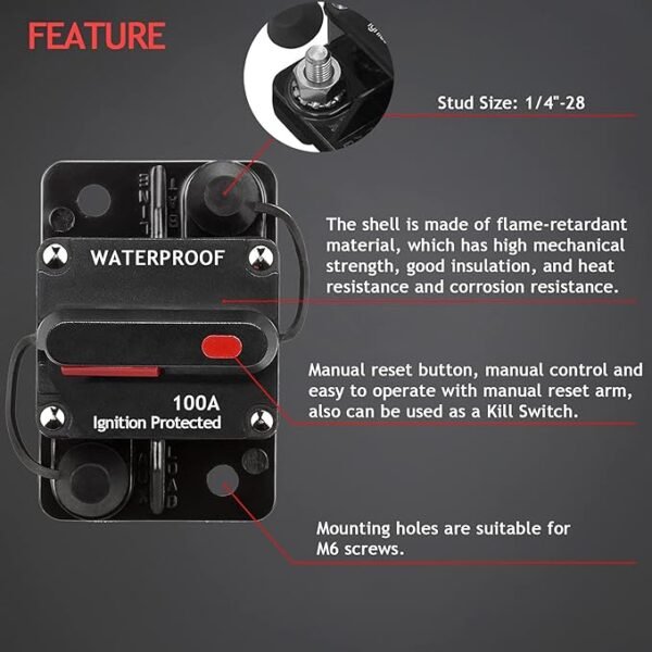 3 Pack 100 Amp Circuit Breaker Manual Reset Car Marine Trolling Motors Boat ATV Manual Power Protect for Audio System Fuse 12V-48VDC - Image 4