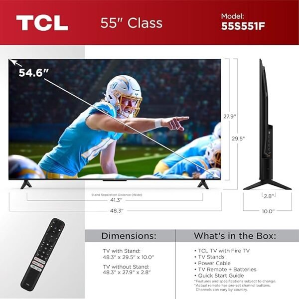 TCL 55-Inch Class S5 UHD 4K LED Smart TV with Fire TV (55S551F, 2024 Model), Dolby Vision, HDR PRO+, Dolby Atmos, Alexa Built-in with Voice Remote, Apple AirPlay 2 Compatibility, Streaming Television - Image 4