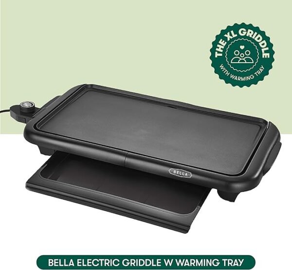 bella Electric Griddle with Warming Tray - Smokeless Indoor Grill, Nonstick Surface, Adjustable Temperature & Cool-touch Handles, 10\" x 18\", Copper/Black - Image 2