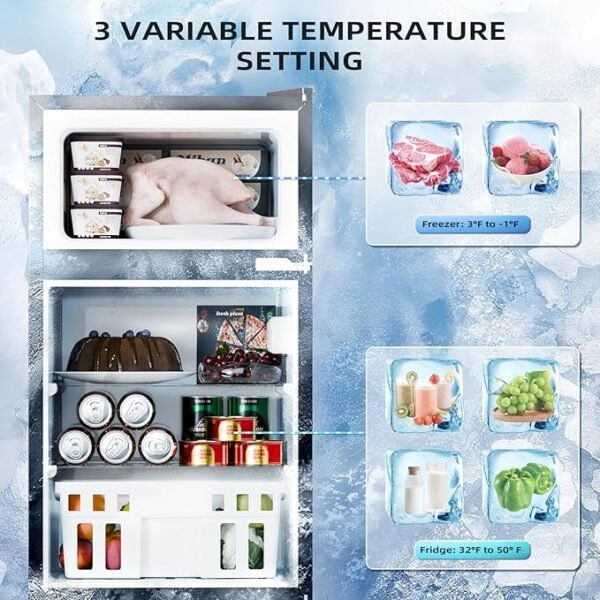 Antarctic Star 3.2 Cu.Ft,Mini Refrigerator with Freezer,Double Door Mini Fridge,Compact Refrigerator,Adjustable Thermostat,Mini Refrigerator for Bedroom/Office/Dorm/Kitchen(BLACK) - Image 3