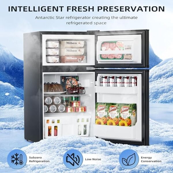 Antarctic Star 3.2 Cu.Ft,Mini Refrigerator with Freezer,Double Door Mini Fridge,Compact Refrigerator,Adjustable Thermostat,Mini Refrigerator for Bedroom/Office/Dorm/Kitchen(BLACK) - Image 2
