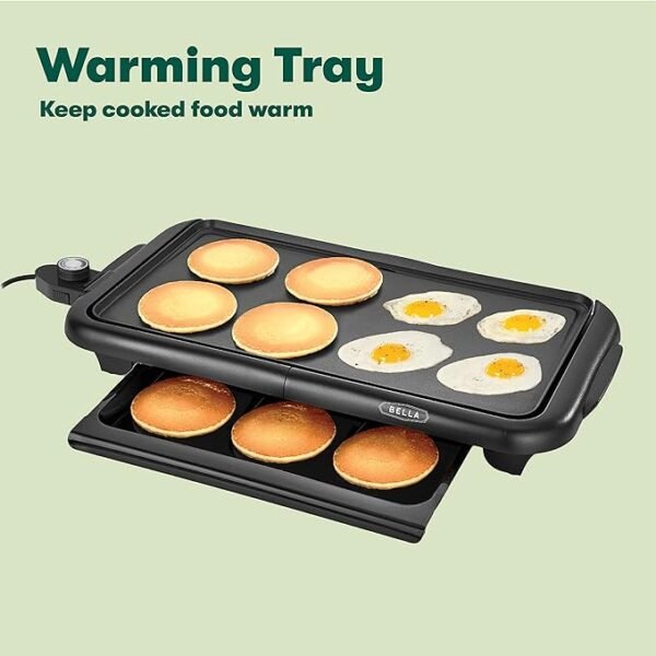 bella Electric Griddle with Warming Tray - Smokeless Indoor Grill, Nonstick Surface, Adjustable Temperature & Cool-touch Handles, 10\" x 18\", Copper/Black - Image 3