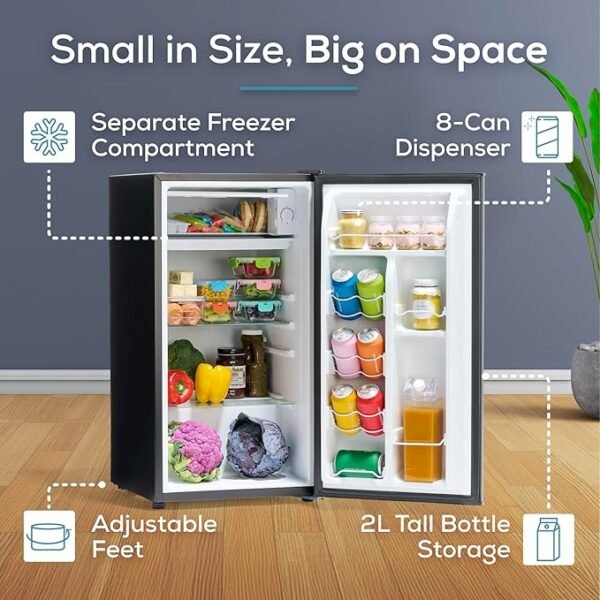 Igloo 3.2 Cu.Ft. Single Door Compact Refrigerator with Freezer - Slide Out Glass Shelf, Perfect for Homes, Offices, Dorms - Black - Image 3