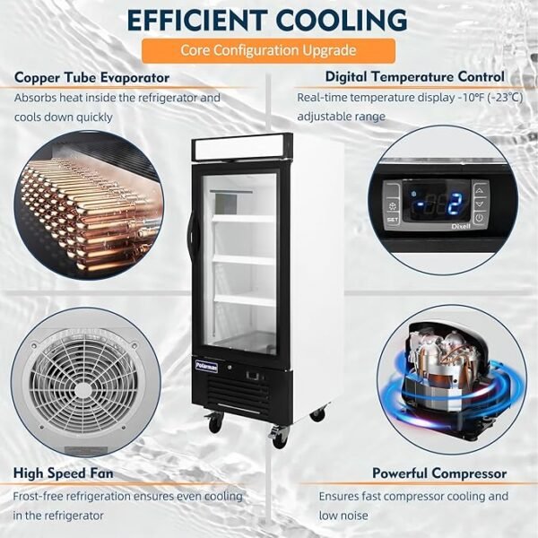 12 Cu. Ft Commercial Freezer with Glass Door, 25\" Display Freezer Single Door Merchandiser Freezer Temperature 41°F to -10°F with LED Light, Small Space Upright fridge for Restaurant, shop - Image 3