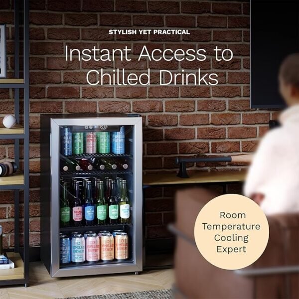 hOmeLabs Beverage Refrigerator and Cooler - Mini Fridge with Glass Door for Soda Beer or Wine - 120 Cans Capacity - Small Drink Dispenser Machine for Office or Bar with Adjustable Removable Shelves - Image 6