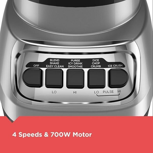 BLACK+DECKER PowerCrush Countertop Blender, 6-Cup Glass Jar, For Smoothies and More, Stainless Steel Blade, 4 Speed Settings to Puree, Crush Ice, Chop, Dice, and Pulse, Dishwasher Safe, 700W Motor - Image 3