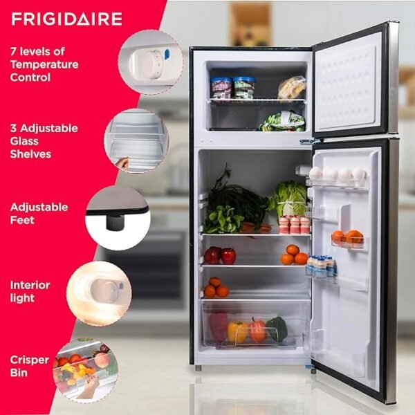 Frigidaire, 2 Door Apartment Size Refrigerator/Freezer Combo, 7.5 cu ft, Platinum Series, Stainless, 23\" D x 21.5\" W x 55.5\" H - Image 3