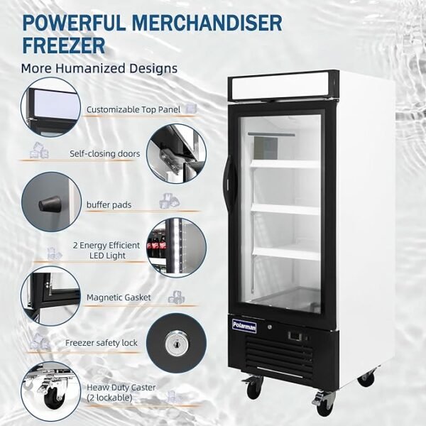 12 Cu. Ft Commercial Freezer with Glass Door, 25\" Display Freezer Single Door Merchandiser Freezer Temperature 41°F to -10°F with LED Light, Small Space Upright fridge for Restaurant, shop - Image 2