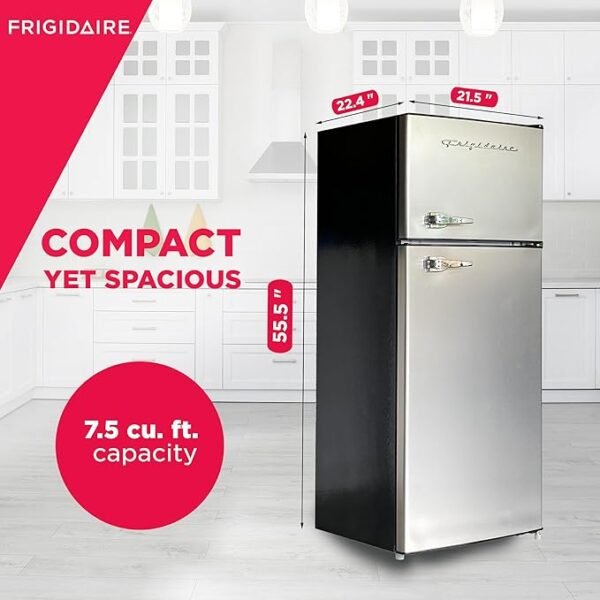 Frigidaire, 2 Door Apartment Size Refrigerator/Freezer Combo, 7.5 cu ft, Platinum Series, Stainless, 23\" D x 21.5\" W x 55.5\" H - Image 2