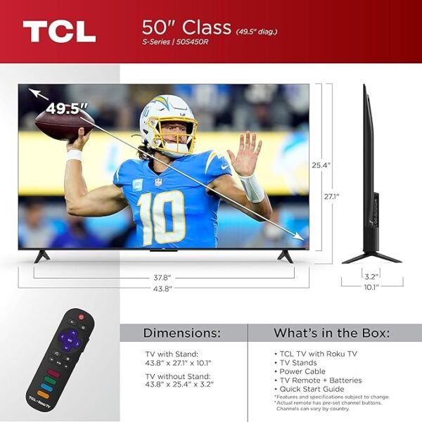 TCL 50-Inch Class S4 4K LED Smart TV with Roku TV (50S450R, 2023 - Model), Dolby Vision, HDR, Dolby Atmos, Works with Alexa, Google Assistant and Apple HomeKit Compatibility, Streaming UHD Television - Image 3