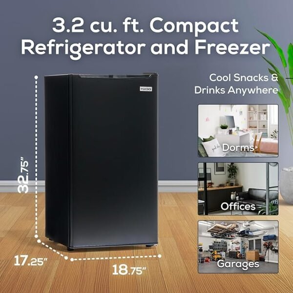 Igloo 3.2 Cu.Ft. Single Door Compact Refrigerator with Freezer - Slide Out Glass Shelf, Perfect for Homes, Offices, Dorms - Black - Image 2