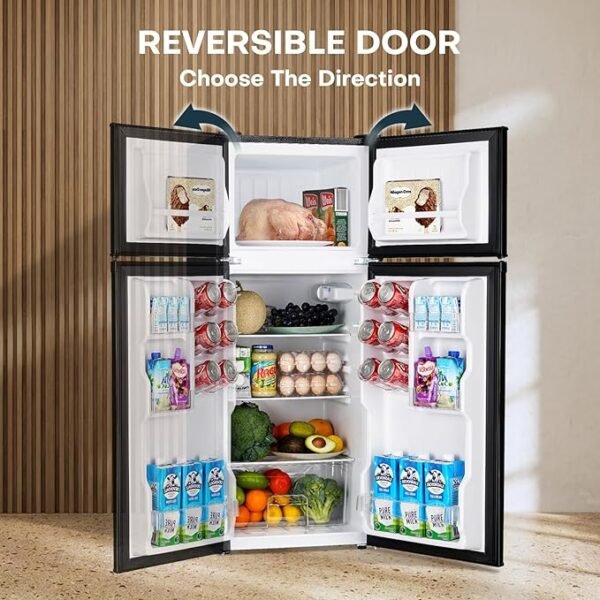 Upstreman 4.0 Cu.Ft. Mini Fridge with Freezer, Dorm Essentials, Double Door Small Refrigerator for Office, Dorm, Bedroom, Adjustable Thermostat, Large Capacity, Black-BR401 - Image 4