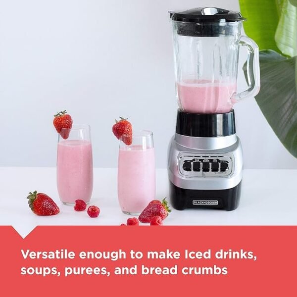 BLACK+DECKER PowerCrush Countertop Blender, 6-Cup Glass Jar, For Smoothies and More, Stainless Steel Blade, 4 Speed Settings to Puree, Crush Ice, Chop, Dice, and Pulse, Dishwasher Safe, 700W Motor - Image 5