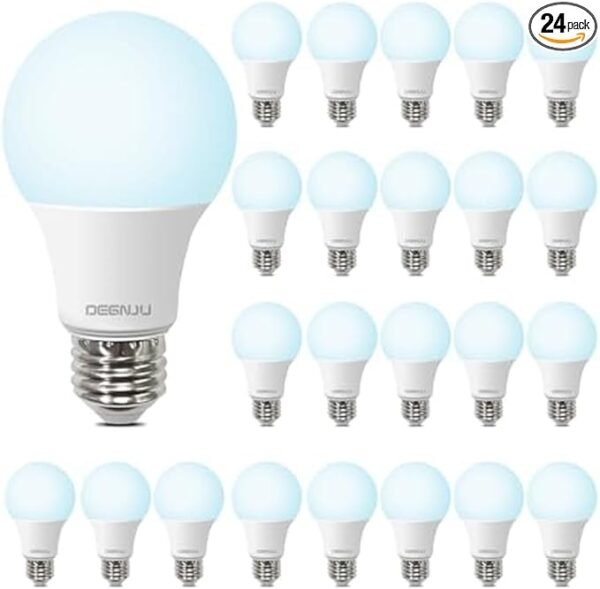 LED Light Bulbs Daylight 5000K, 60 Watt Equivalent LED Bulbs, A19 Standard Bulbs, 800 LM, 15000 Hours, E26 Base, Non-Dimmable, 8.5W LED Bulbs for Bedroom Living Room 24 Pack