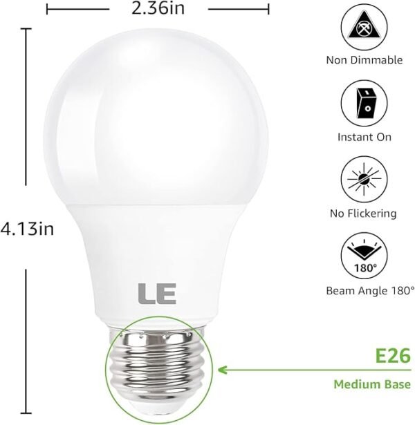 LE LED Light Bulbs 60 Watt Equivalent, 9W 800 Lumens Non-Dimmable, Daylight White 5000K, A19 E26 Standard Medium Base, 10000 Hour Lifetime 5 Count (Pack of 1) - Image 6