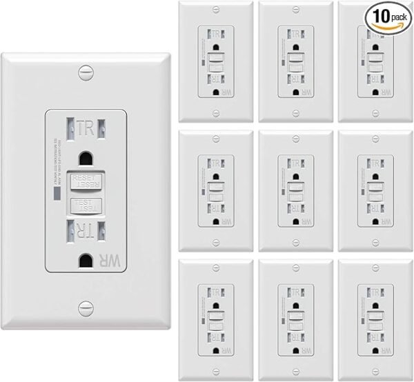 [10 Pack] WEBANG Self-Test GFCI Outlets, Tamper-Resistant and Weather-Resistant, GFCI Receptacle with LED Indicator, Decorative Wall Plates and Screws Included, 15 Amp/125 Volt, UL Listed, White