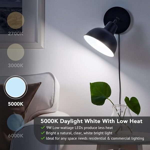A19 LED Light Bulbs, 60 Watt Equivalent LED Bulb, Daylight White 5000K, 850 Lumen, E26 Base, Non-Dimmable, 9W Bright White LED Bulb, 4-Pack - Image 4