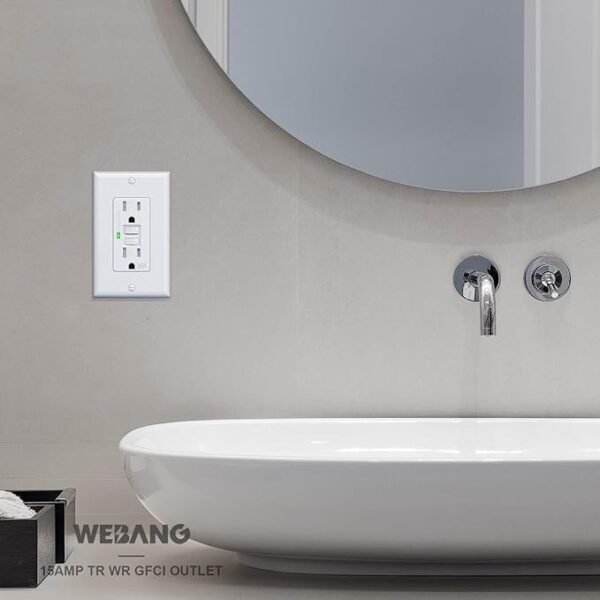 [10 Pack] WEBANG Self-Test GFCI Outlets, Tamper-Resistant and Weather-Resistant, GFCI Receptacle with LED Indicator, Decorative Wall Plates and Screws Included, 15 Amp/125 Volt, UL Listed, White - Image 7