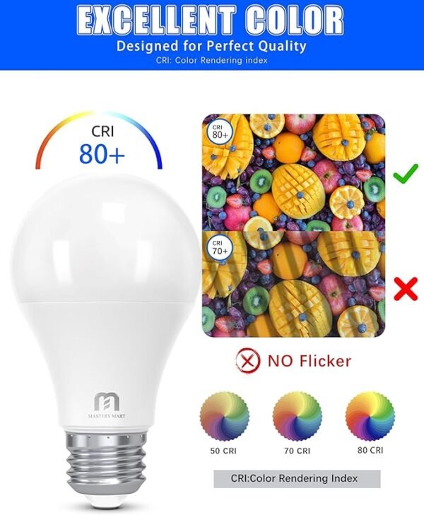 MASTERY MART Premium LED Light Bulbs 9W (60 Watt Equivalent), A19 Standard Bulbs, 800 LM 15000 Hours, E26 Base, 5000K Daylight White, Non-Dimmable, 9W LED for Bedroom Living Room, 6 Pack - Image 6