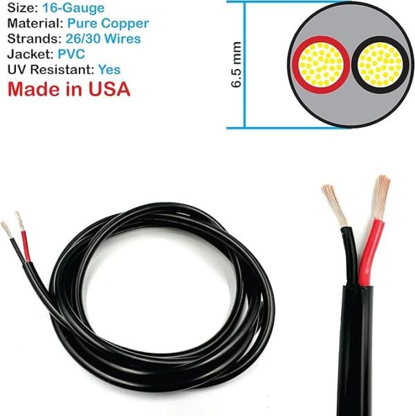 NATIONAL Wire&Cable - 16 Gauge 2 Conductors Premium Electrical Wire - Made in USA - 16 AWG Wire Stranded PVC Cord Copper Cable 100 Ft. Flexible Low Voltage LED Cable Lamps Lighting Automotive - Image 2